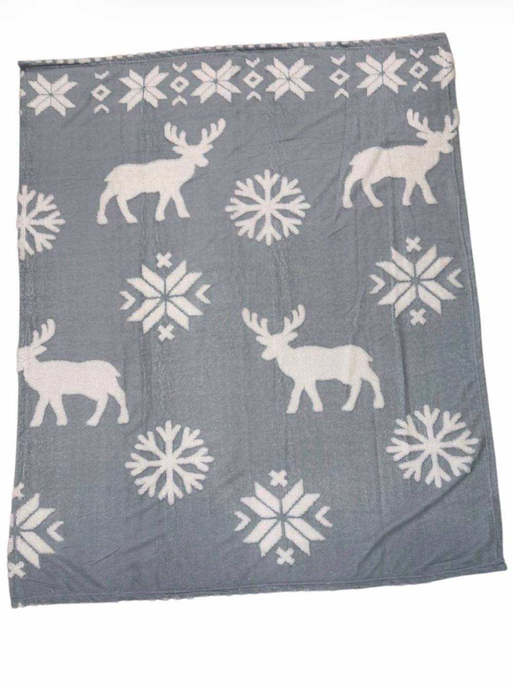 3d Christmas print Gray Reindeer & Snowflake Holiday Throw Blanket Home Holiday